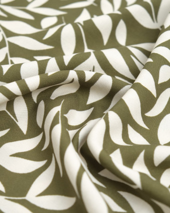 Popeline de Viscose Imprimée Manon Kaki Ecru - Mercerine