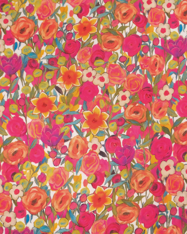 Popeline de Viscose Imprimée Tania Fuchsia Orange - Mercerine