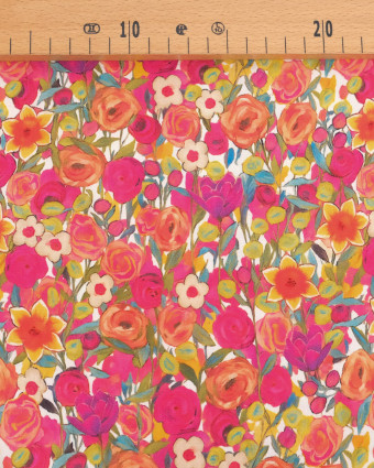 Popeline de Viscose Imprimée Tania Fuchsia Orange - Mercerine