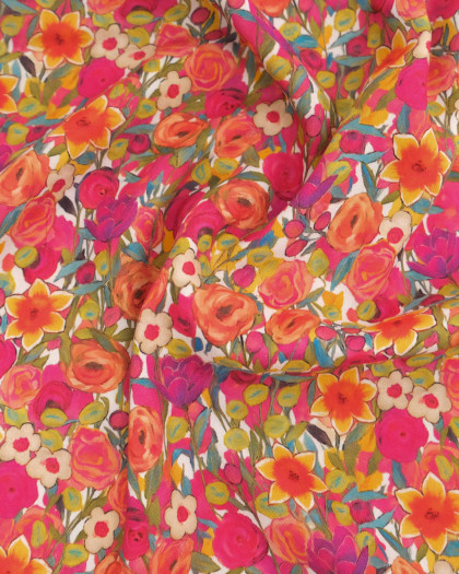 Popeline de Viscose Imprimée Tania Fuchsia Orange - Mercerine