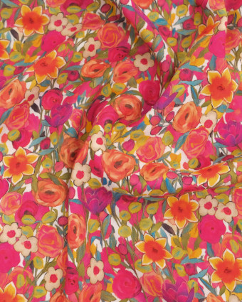 Popeline de Viscose Imprimée Tania Fuchsia Orange - Mercerine