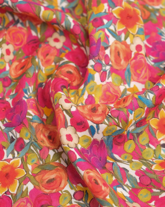 Popeline de Viscose Imprimée Tania Fuchsia Orange - Mercerine