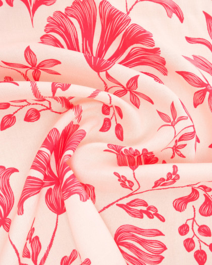 Popeline de Viscose Imprimée Victoire Rouge Beige Rose - Mercerine