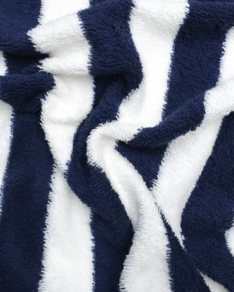 Tissu Eponge rayé Marine Blanc - Mercerine