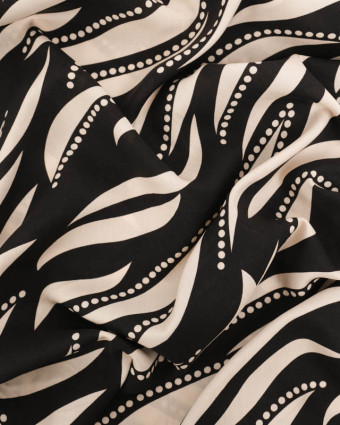 Viscose Noir Motif Feuillage Graphique Crème - Mercerine