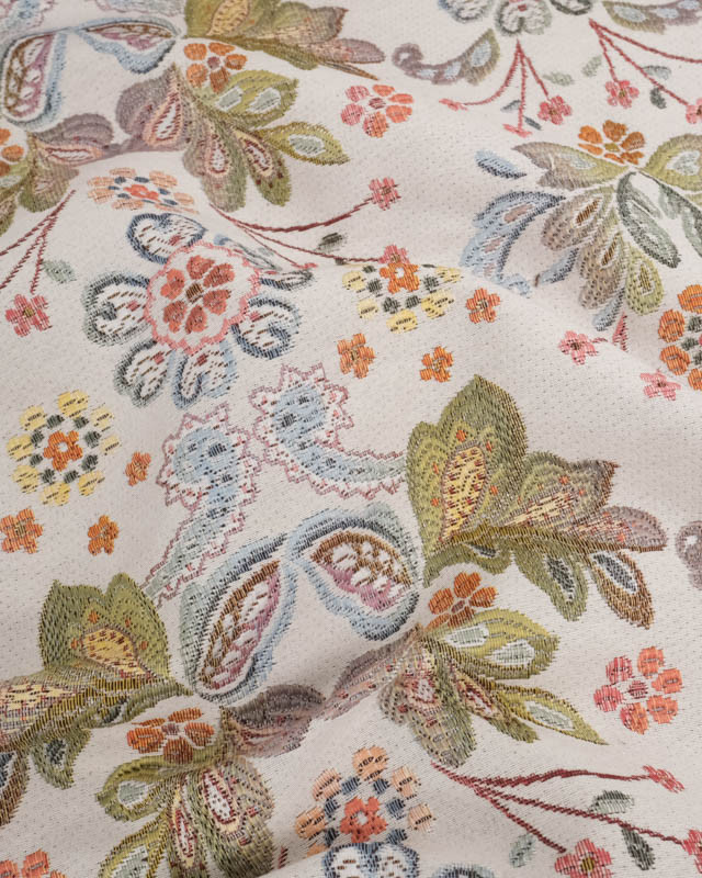 Tissu Jacquard Ameublement Motif Floral Multicolore  - Mercerine