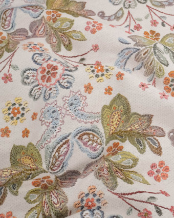 Tissu Jacquard Ameublement Motif Floral Multicolore  - Mercerine