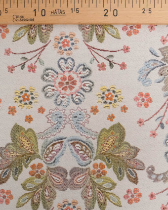Tissu Jacquard Ameublement Motif Floral Multicolore  - Mercerine