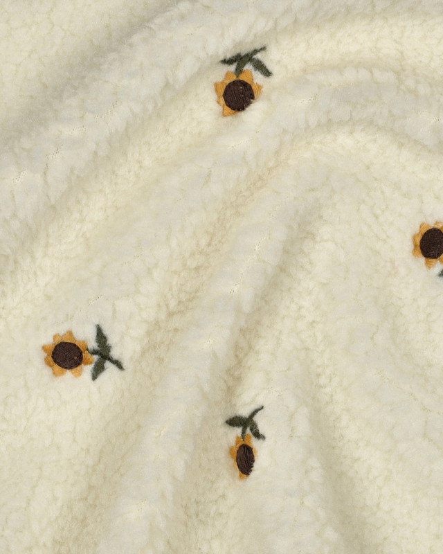 Tissu Sherpa Ecru Brodé Tournesol - Mercerine