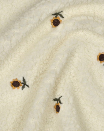 Tissu Sherpa Ecru Brodé Tournesol - Mercerine
