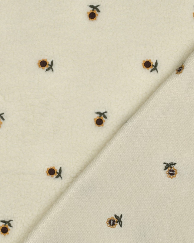 Tissu Sherpa Ecru Brodé Tournesol - Mercerine