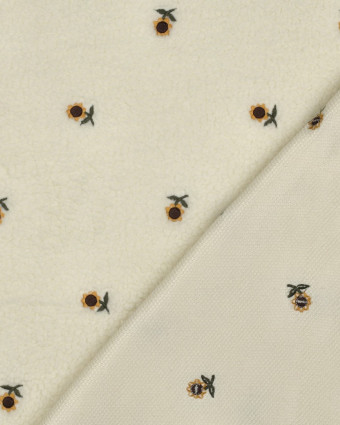 Tissu Sherpa Ecru Brodé Tournesol - Mercerine