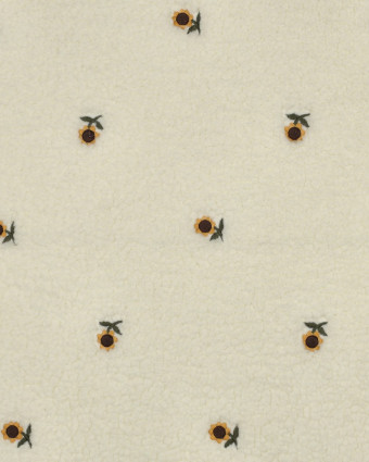 Tissu Sherpa Ecru Brodé Tournesol - Mercerine