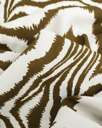 Viscose Imprimée Motif Zèbre Kaki  - Mercerine