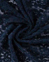 Tissu Dentelle Velours Motif Fleurs Bleu Marine