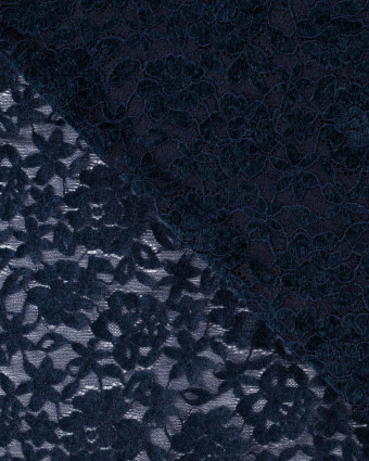 Tissu Dentelle Velours Motif Fleurs Bleu Marine - Mercerine