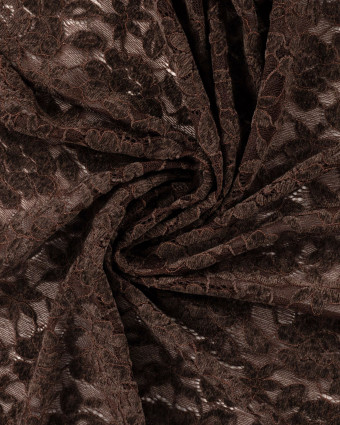Tissu Dentelle Velours Motif Fleurs Chocolat - Mercerine
