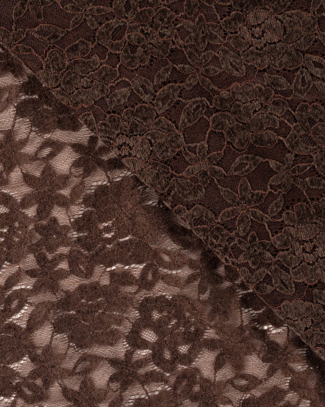 Tissu Dentelle Velours Motif Fleurs Chocolat - Mercerine