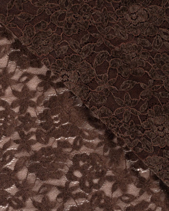 Tissu Dentelle Velours Motif Fleurs Chocolat - Mercerine