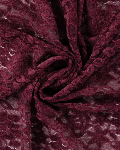 Tissu Dentelle Velours Motif Fleurs Prune - Mercerine