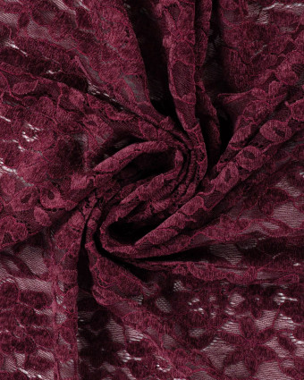 Tissu Dentelle Velours Motif Fleurs Prune - Mercerine