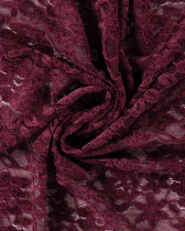 Tissu Dentelle Velours Motif Fleurs Prune