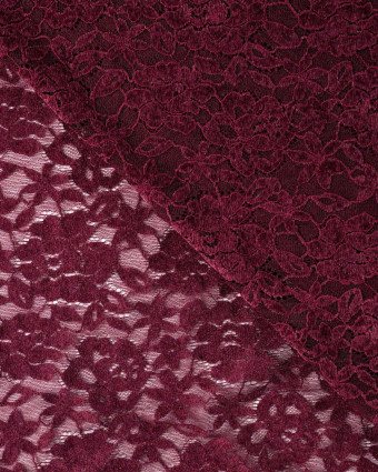 Tissu Dentelle Velours Motif Fleurs Prune - Mercerine
