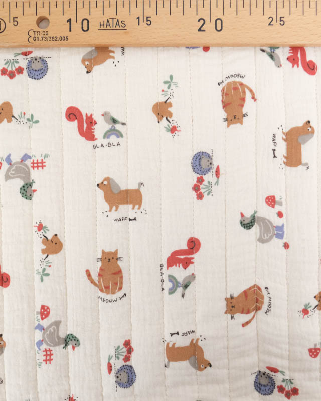 Tissu Matelassé Double Gaze Double Face Animaux Mignons  - Mercerine