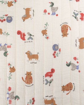Tissu Matelassé Double Gaze Double Face Animaux Mignons  - Mercerine