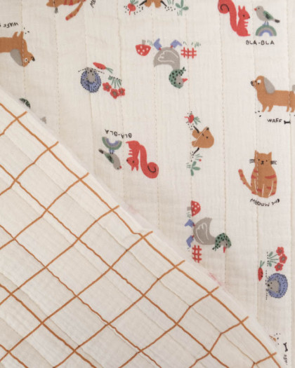 Tissu Matelassé Double Gaze Double Face Animaux Mignons - Mercerine