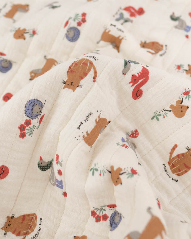 Tissu Matelassé Double Gaze Double Face Animaux Mignons  - Mercerine