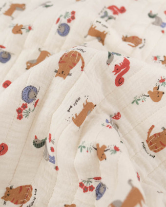 Tissu Matelassé Double Gaze Double Face Animaux Mignons  - Mercerine