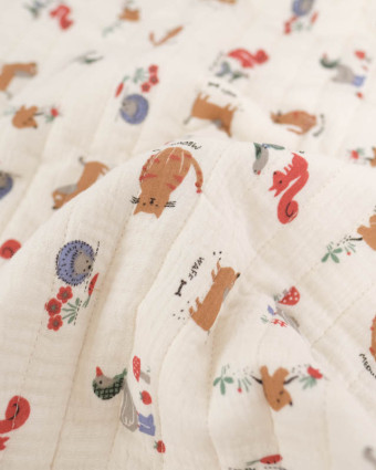 Tissu Matelassé Double Gaze Double Face Animaux Mignons  - Mercerine