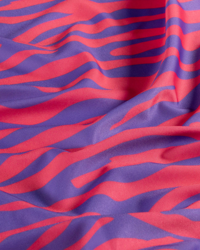 Tissu Maillot de Bain Zébré Myrtille et Corail - Mercerine