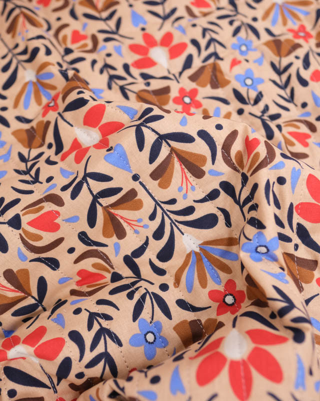 Tissu Matelassé Double Face Motifs Fleurs Floral Et Graphiques - Mercerine