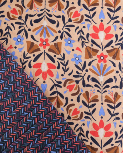 Tissu Matelassé Double Face Motifs Fleurs Folk Et Graphiques - Mercerine