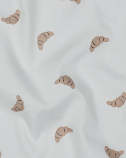 Tissu Popeline de Coton Croissant Fond Ecru - Mercerine