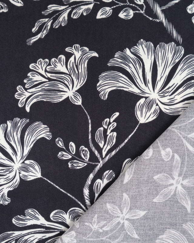 Popeline de Viscose Imprimée Victoire Noir Blanc - Mercerine