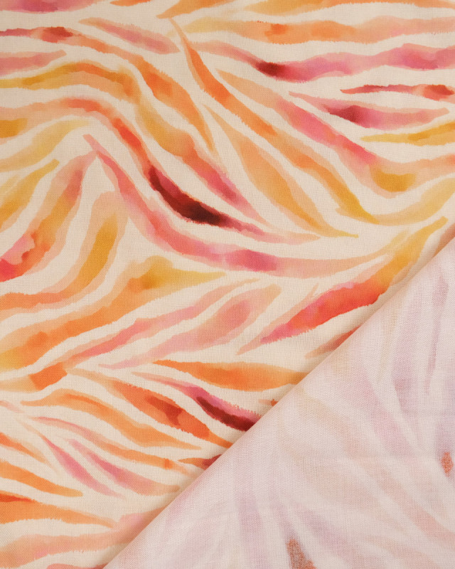Popeline de Viscose Imprimée Zebra Rose Orange - Mercerine