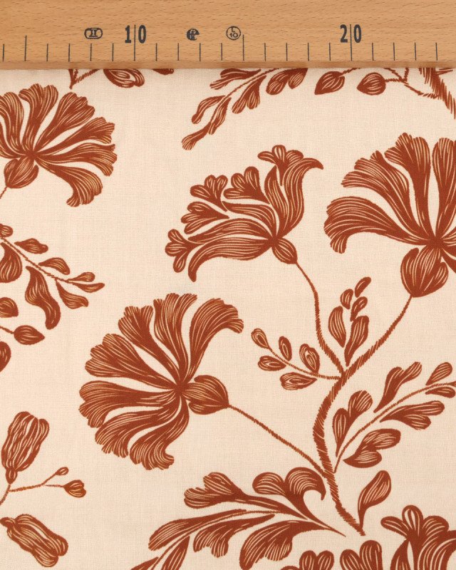 Popeline de Viscose Imprimée Victoire Cacao Beige - Mercerine