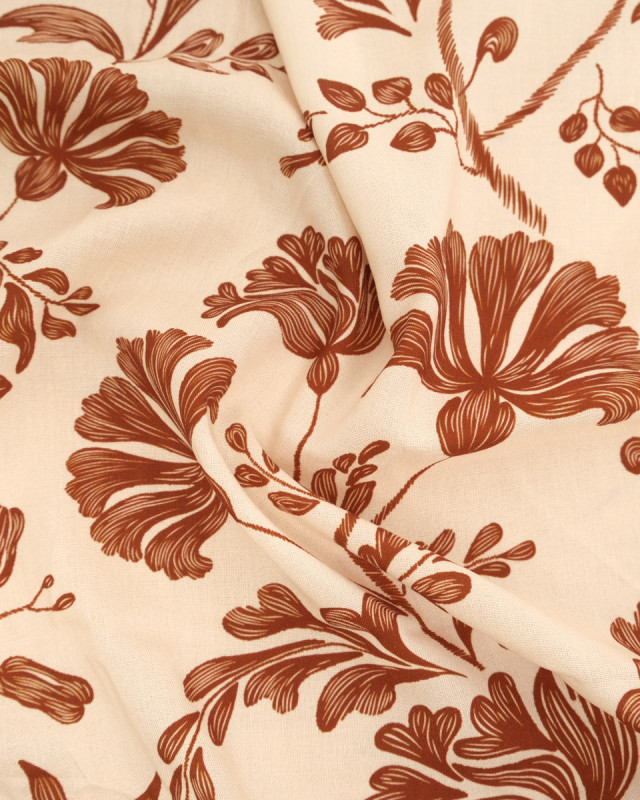 Popeline de Viscose Imprimée Victoire Cacao Beige - Mercerine