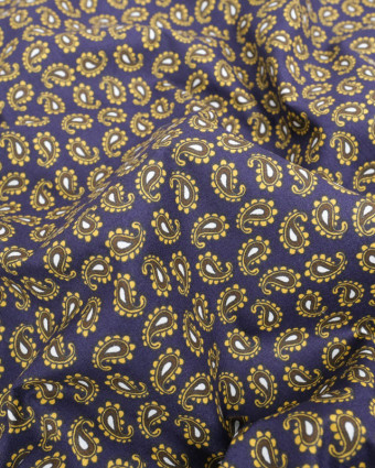 Popeline de Coton Imprimée Paisley Bleu Marine - Mercerine