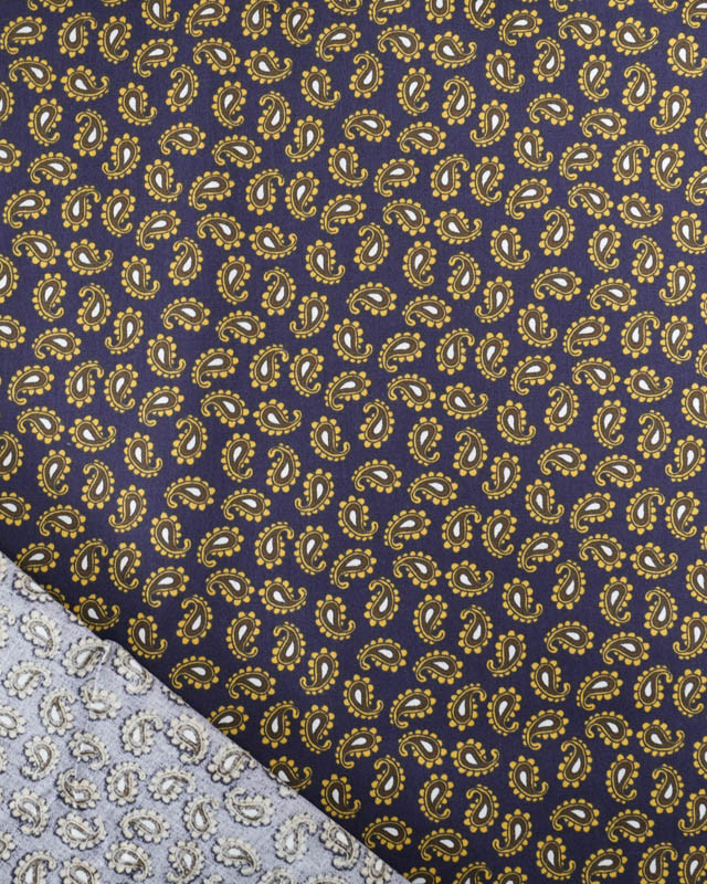 Popeline de Coton Imprimée Paisley Bleu Marine - Mercerine