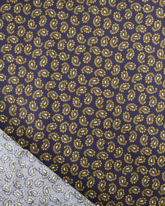 Popeline de Coton Imprimée Paisley Bleu Marine - Mercerine