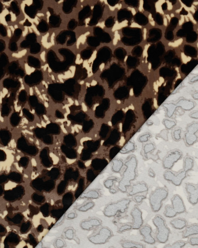 Tissu Velours Minky Motif Léopard Fond Taupe - Mercerine