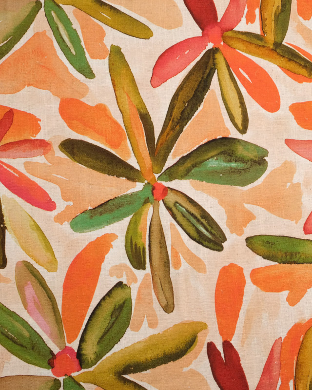 Viscose Lin Imprimé Tela Vert Orange - Mercerine