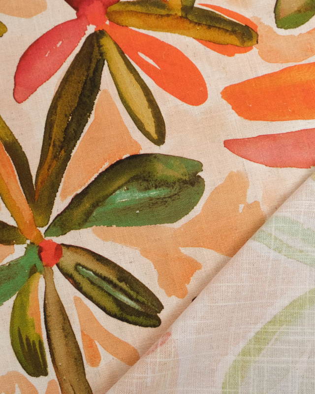 Viscose Lin Imprimé Tela Vert Orange - Mercerine