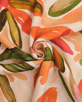Viscose Lin Imprimé Tela Vert Orange - Mercerine