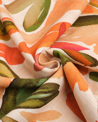 Viscose Lin Imprimé Tela Vert Orange - Mercerine