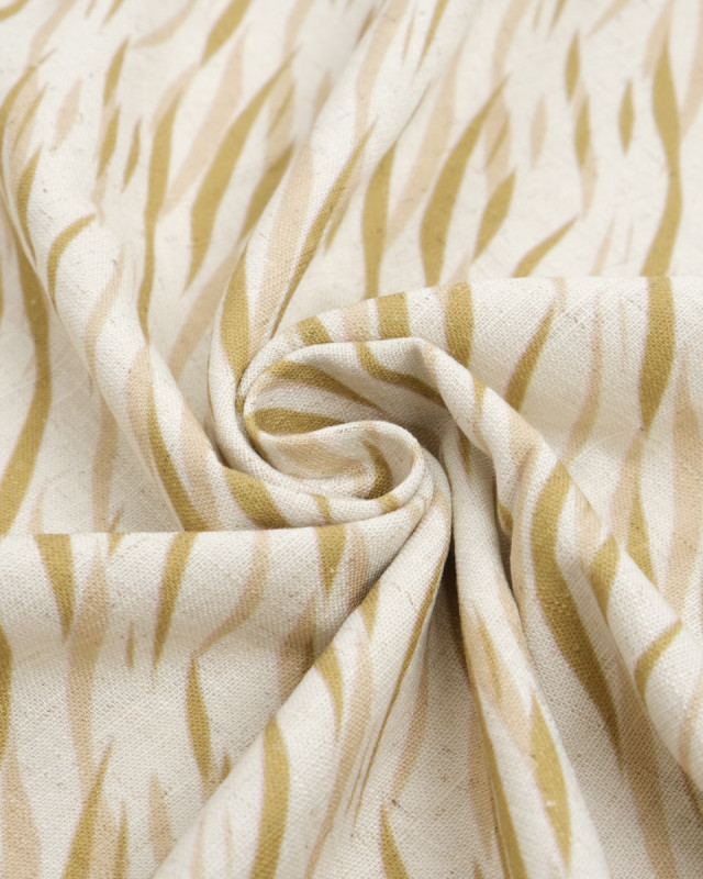 Viscose Lin Imprimé Indiana Vert Beige - Mercerine